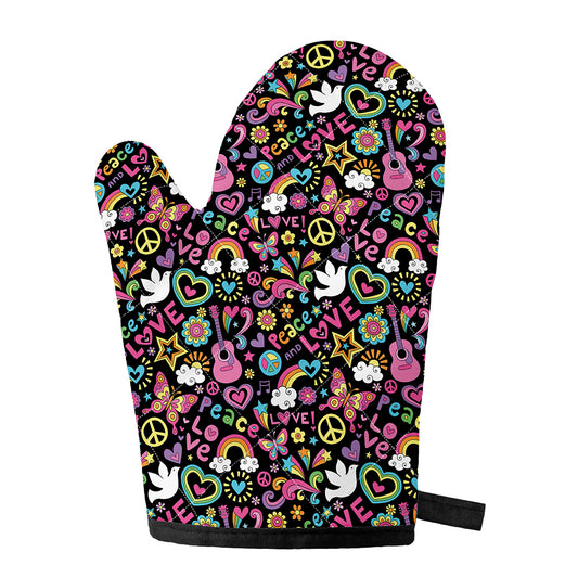Hippie Peace Sign And Love Pattern Print Single Oven Mitt