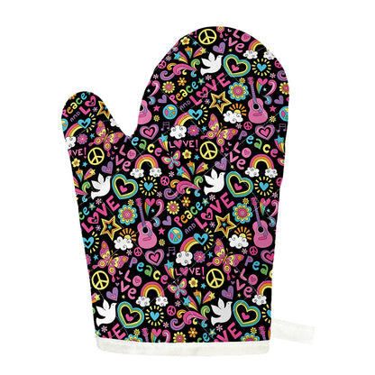 Hippie Peace Sign And Love Pattern Print Single Oven Mitt