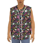 Hippie Peace Sign And Love Pattern Print Sleeveless Baseball Jersey