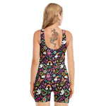 Hippie Peace Sign And Love Pattern Print Sleeveless One Piece Swimsuit