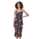 Hippie Peace Sign And Love Pattern Print Slim Fit Midi Cami Dress