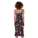 Hippie Peace Sign And Love Pattern Print Slim Fit Midi Cami Dress