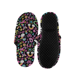 Hippie Peace Sign And Love Pattern Print Slippers