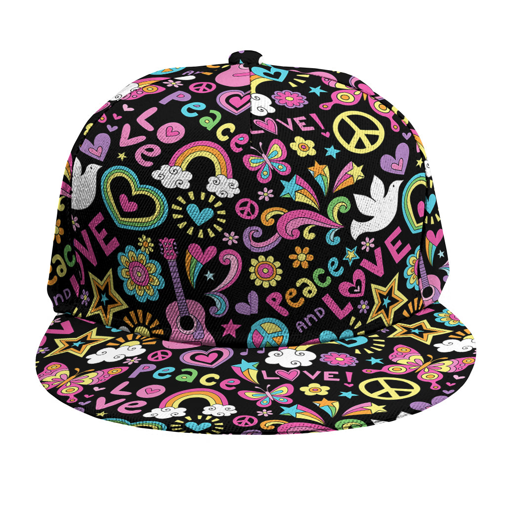 Hippie Peace Sign And Love Pattern Print Snapback Cap