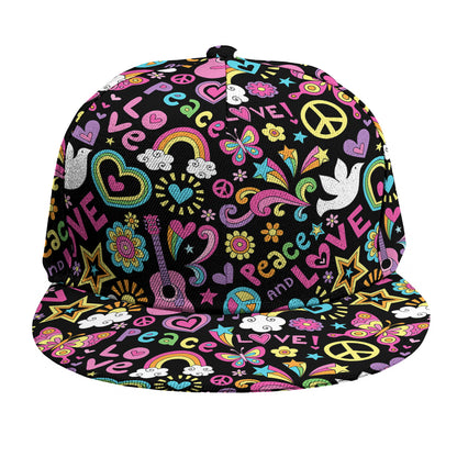 Hippie Peace Sign And Love Pattern Print Snapback Cap