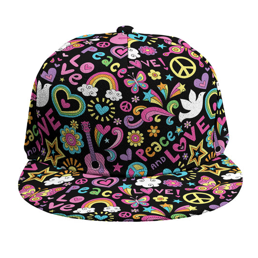 Hippie Peace Sign And Love Pattern Print Snapback Cap