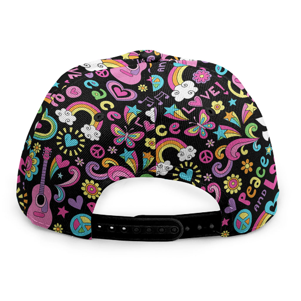 Hippie Peace Sign And Love Pattern Print Snapback Cap