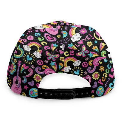 Hippie Peace Sign And Love Pattern Print Snapback Cap