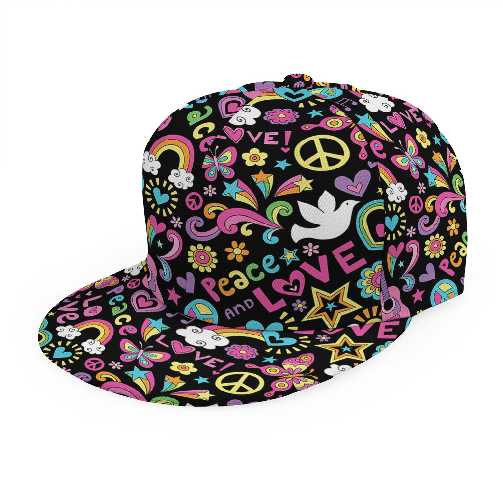 Hippie Peace Sign And Love Pattern Print Snapback Cap