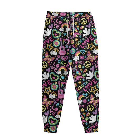 Hippie Peace Sign And Love Pattern Print Sweatpants
