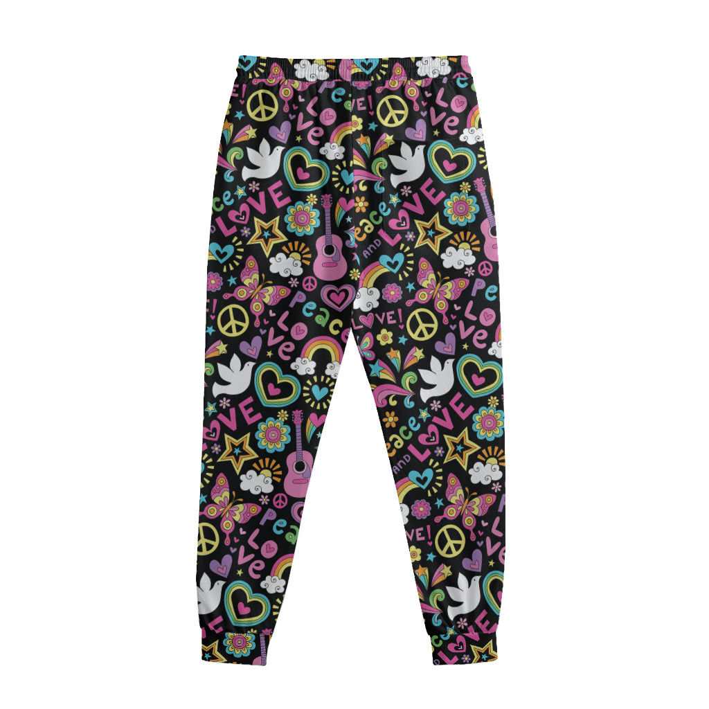 Hippie Peace Sign And Love Pattern Print Sweatpants