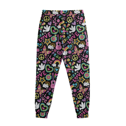 Hippie Peace Sign And Love Pattern Print Sweatpants