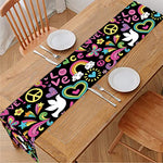 Hippie Peace Sign And Love Pattern Print Table Runner