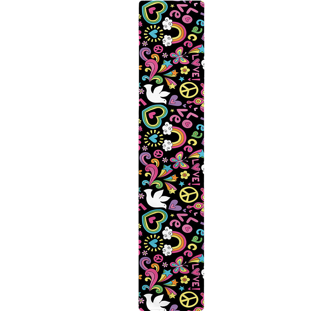 Hippie Peace Sign And Love Pattern Print Table Runner