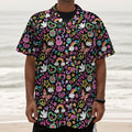 Hippie Peace Sign And Love Pattern Print Textured Short Sleeve Shirt