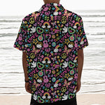Hippie Peace Sign And Love Pattern Print Textured Short Sleeve Shirt