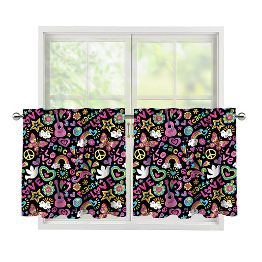 Hippie Peace Sign And Love Pattern Print Tier Curtains