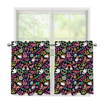 Hippie Peace Sign And Love Pattern Print Tier Curtains