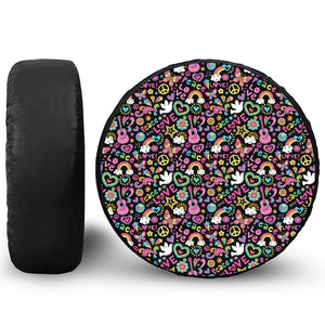 Hippie Peace Sign And Love Pattern Print Tire Cover