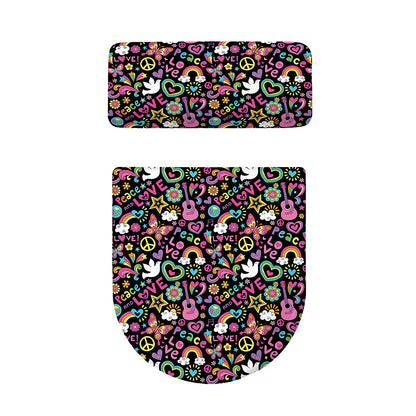 Hippie Peace Sign And Love Pattern Print Toilet Lid And Tank Cover Set