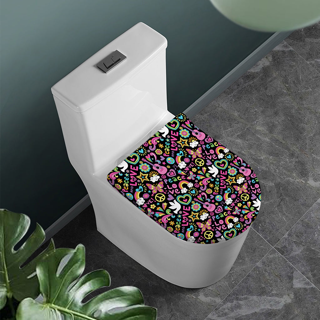 Hippie Peace Sign And Love Pattern Print Toilet Lid Cover
