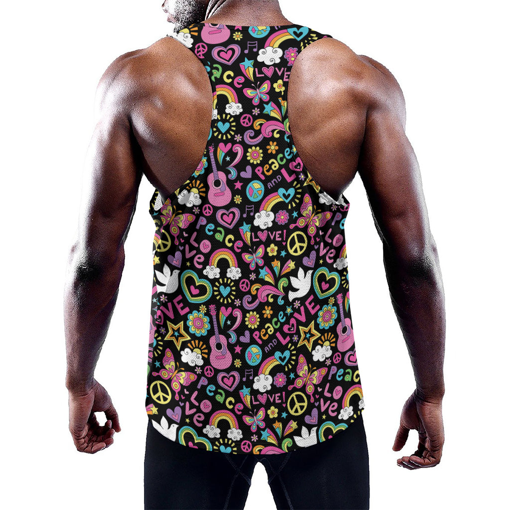Hippie Peace Sign And Love Pattern Print Training Tank Top