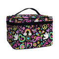 Hippie Peace Sign And Love Pattern Print Travel Makeup Bag
