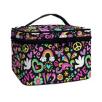 Hippie Peace Sign And Love Pattern Print Travel Makeup Bag