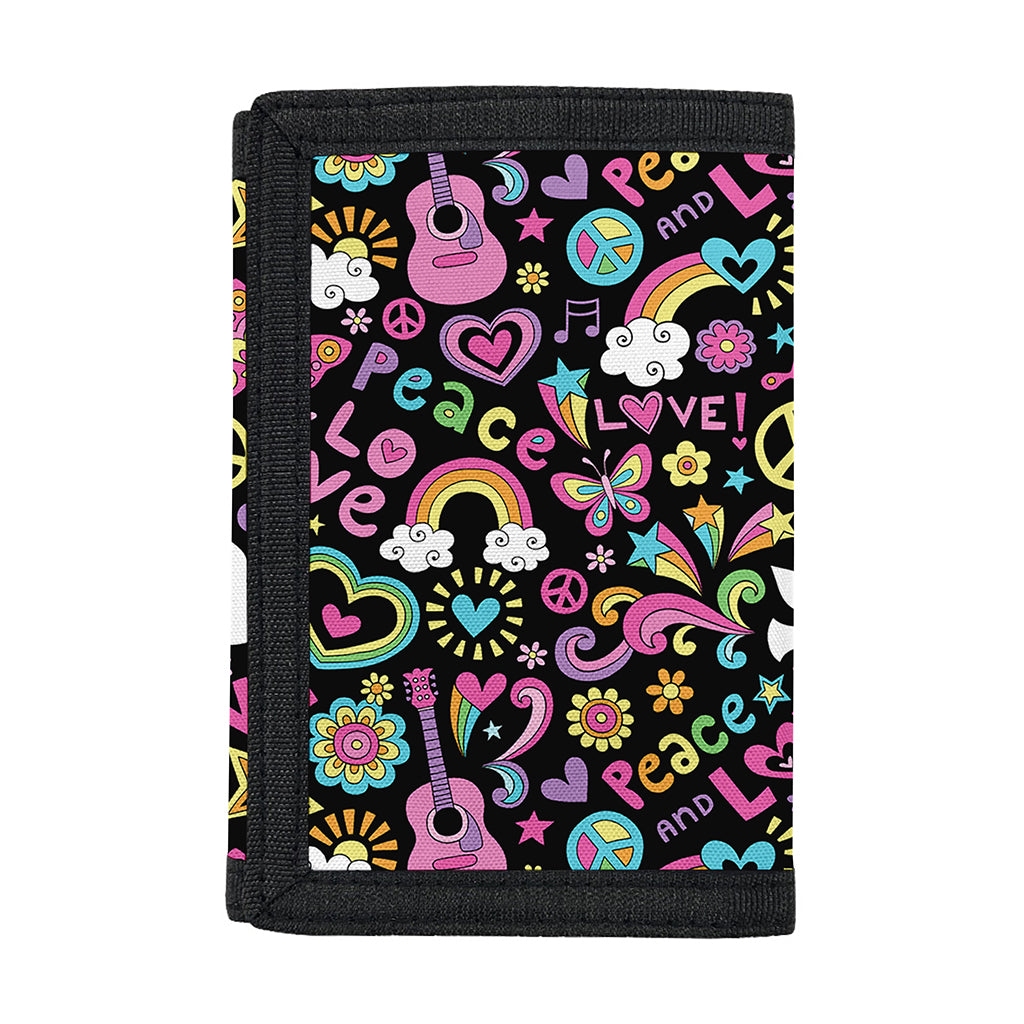 Hippie Peace Sign And Love Pattern Print Trifold Wallet