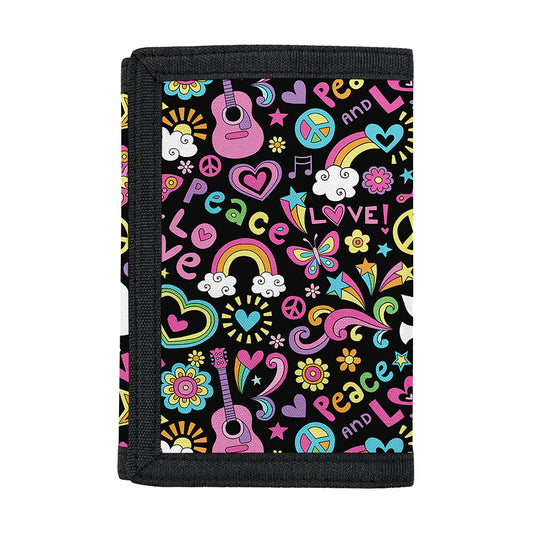 Hippie Peace Sign And Love Pattern Print Trifold Wallet