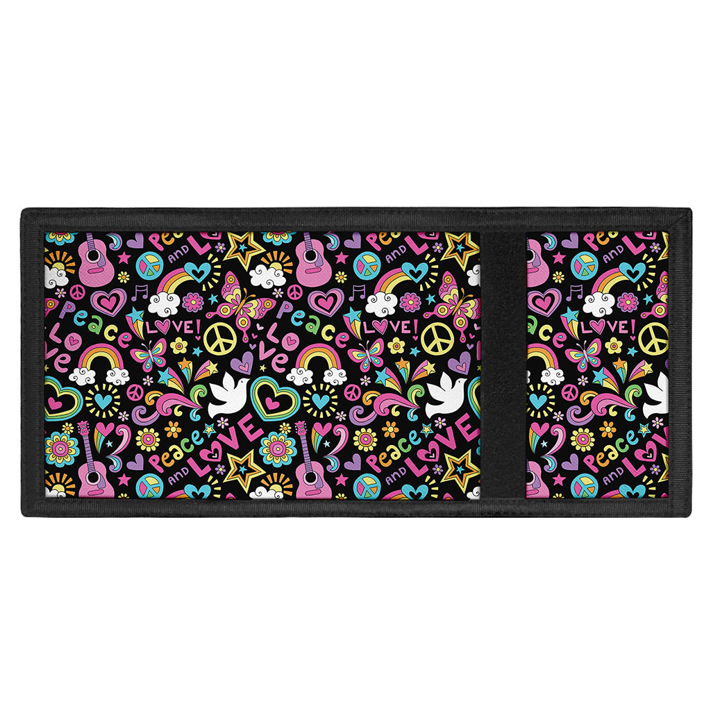 Hippie Peace Sign And Love Pattern Print Trifold Wallet