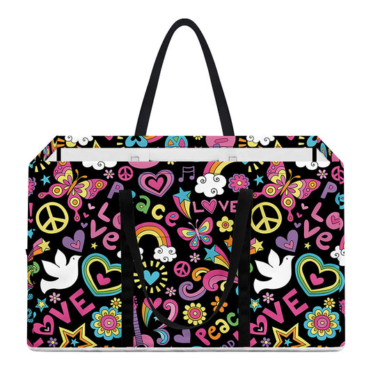 Hippie Peace Sign And Love Pattern Print Utility Tote Bag
