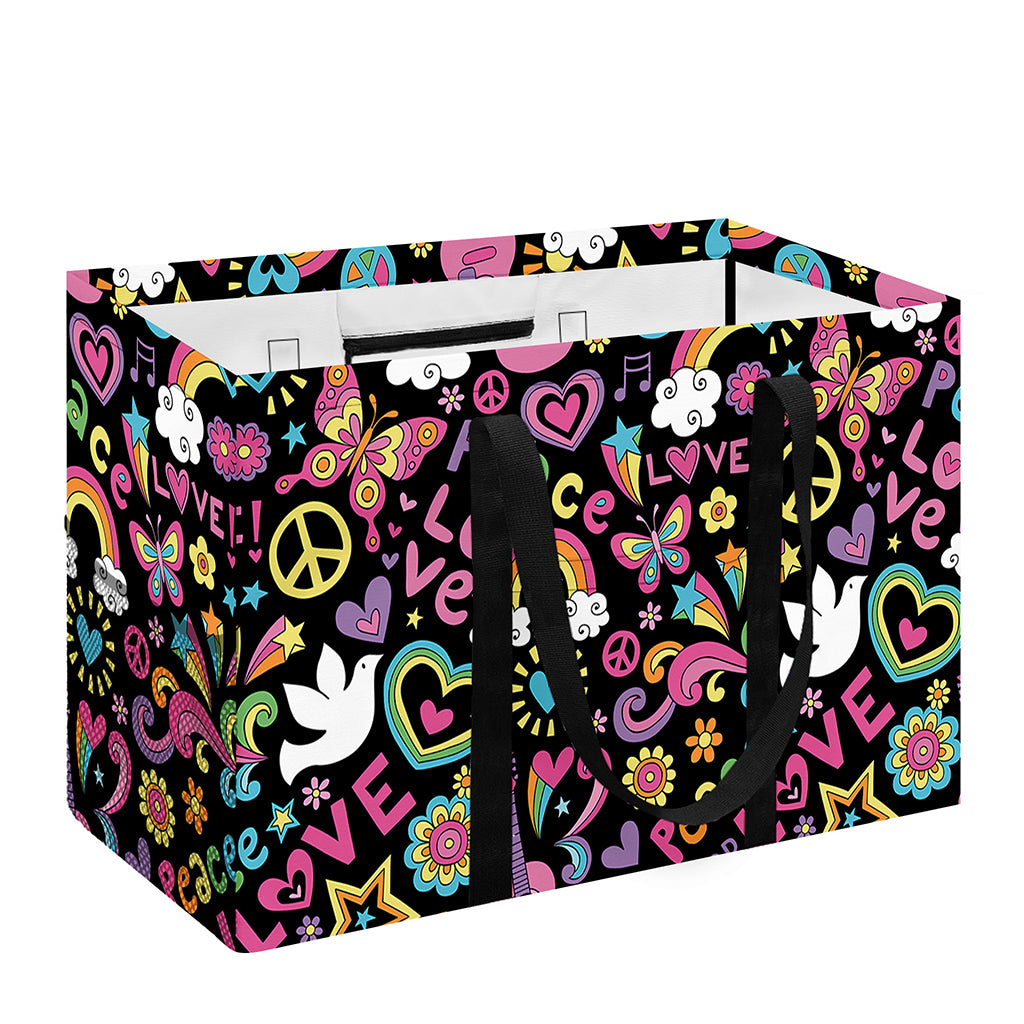 Hippie Peace Sign And Love Pattern Print Utility Tote Bag