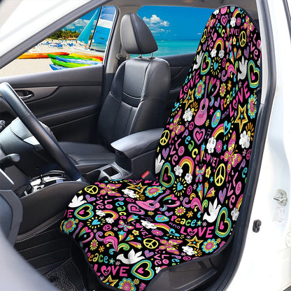 Hippie Peace Sign And Love Pattern Print Waterproof Car Seat Cover