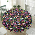 Hippie Peace Sign And Love Pattern Print Waterproof Round Tablecloth