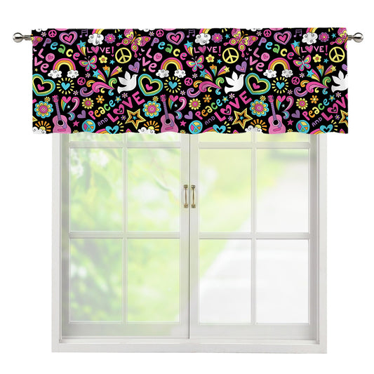 Hippie Peace Sign And Love Pattern Print Window Valance