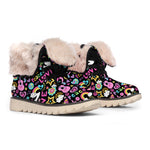 Hippie Peace Sign And Love Pattern Print Winter Boots