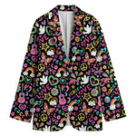 Hippie Peace Sign And Love Pattern Print Women's Cotton Blazer