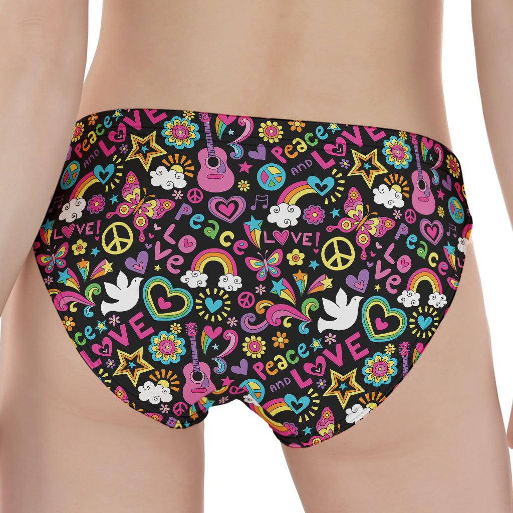 Hippie Peace Sign And Love Pattern Print Women's Panties