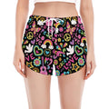 Hippie Peace Sign And Love Pattern Print Women's Split Running Shorts
