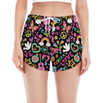 Hippie Peace Sign And Love Pattern Print Women's Split Running Shorts
