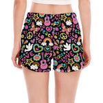 Hippie Peace Sign And Love Pattern Print Women's Split Running Shorts