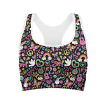 Hippie Peace Sign And Love Pattern Print Women's Sports Bra