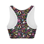 Hippie Peace Sign And Love Pattern Print Women's Sports Bra