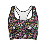 Hippie Peace Sign And Love Pattern Print Women's Sports Bra