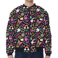 Hippie Peace Sign And Love Pattern Print Zip Sleeve Bomber Jacket