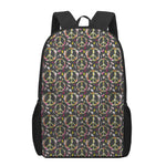 Hippie Peace Sign Flower Pattern Print 17 Inch Backpack