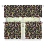 Hippie Peace Sign Flower Pattern Print 3 Piece Kitchen Curtains