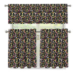 Hippie Peace Sign Flower Pattern Print 3 Piece Kitchen Curtains