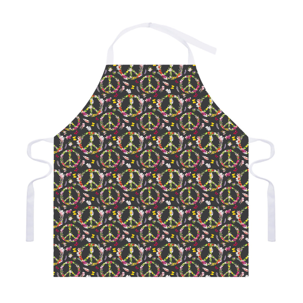 Hippie Peace Sign Flower Pattern Print Adjustable Apron